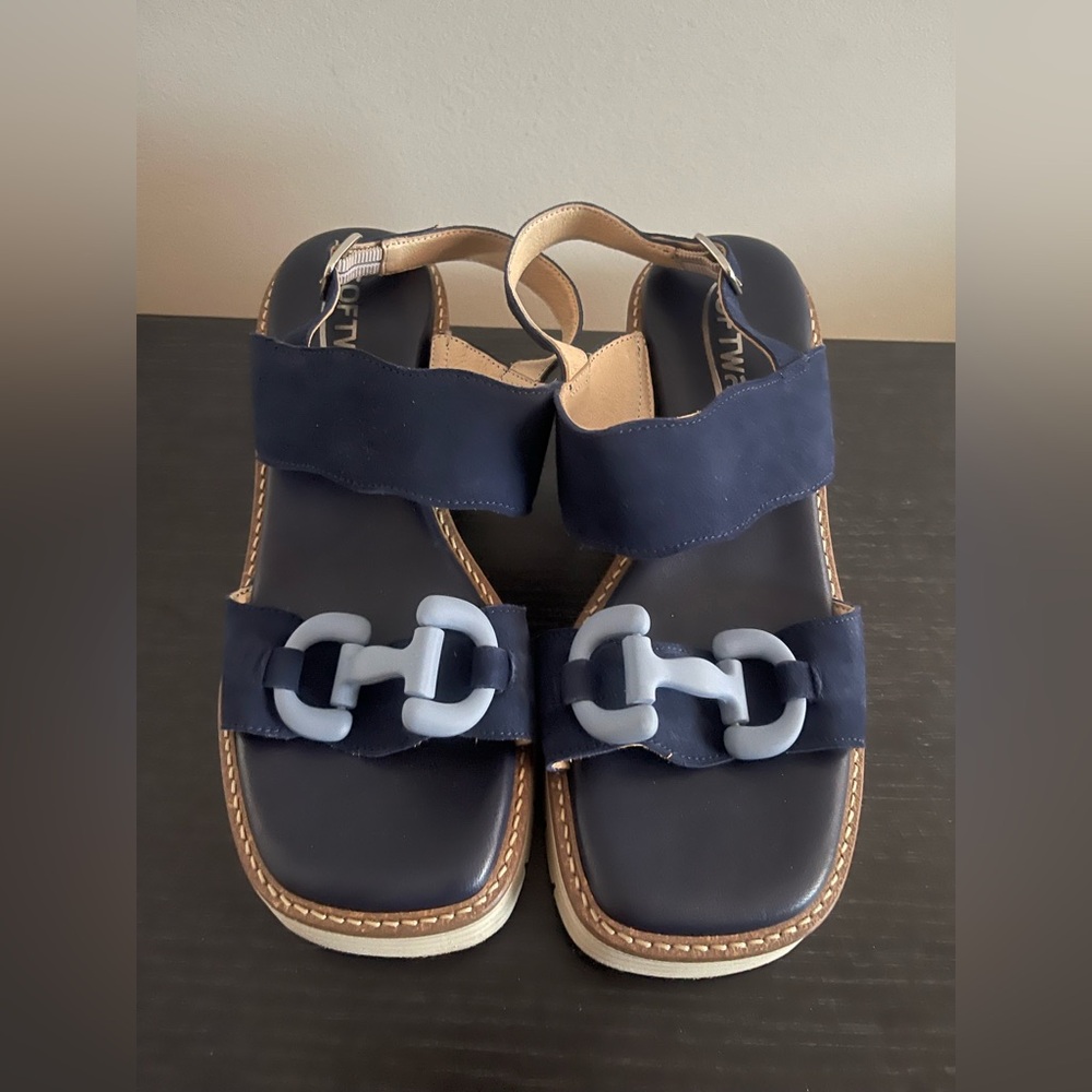 SOFTWAVES BREE Velour Ink Leather Lug Sole Platform Sandal EU 37.5 PORTUGAL